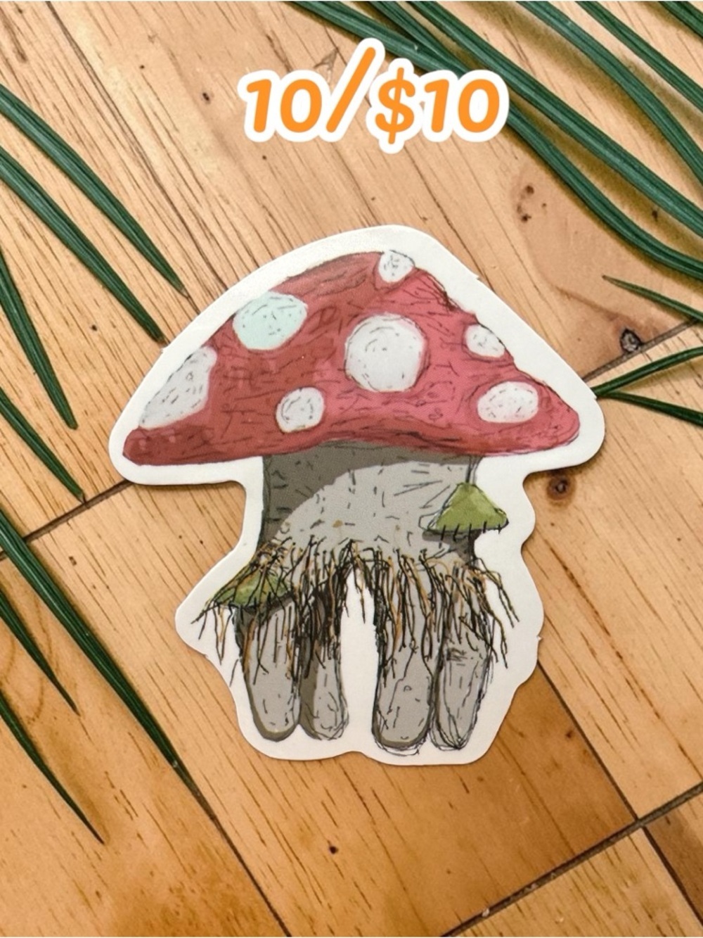 Mushroom Hand Sticker – Whimsical Toadstool Vinyl Decal | Cottagecore Fantasy